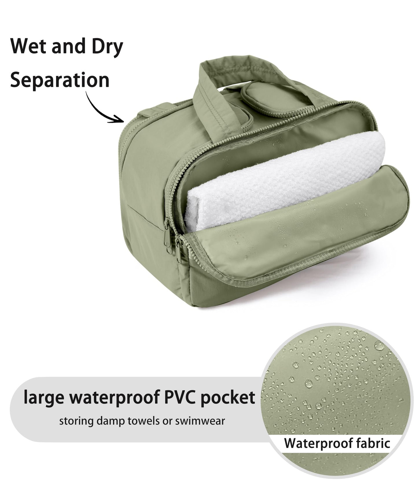 BUZFOWU Travel Toiletry Bag for Women, Large Wide-open Puffy Cosmetic Makeup Bag with Wet-Dry Separation, Multi-Pocket Organizer with Carry Handle for Toiletries, Cosmetics, Essentials, Green