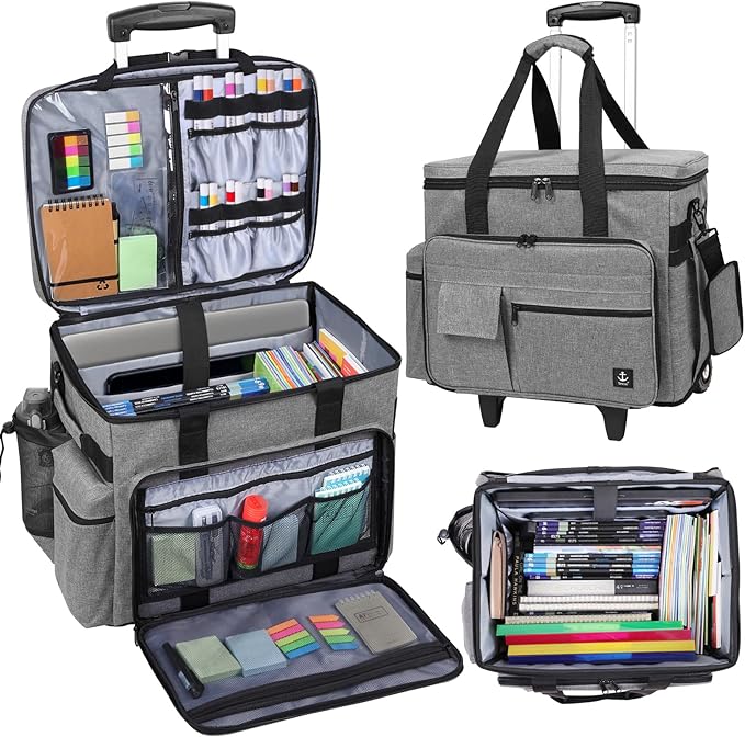 Rolling Teacher Bag, Rolling Briefcase with Detachable Trolley, Large capacity rolling bag with Laptop compartment, Adjustable Shoulder Strap, and Ample Storage Space