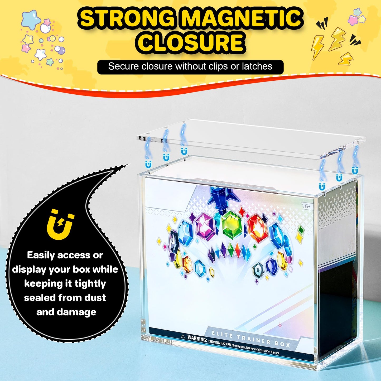 Kisbox ETB Protector Case, 5mm ETB Acrylic Display Case, Clear Ultra Acrylic Boxes for Display Compatible with Elite Trainer Box, Dustproof and Waterproof Display Box