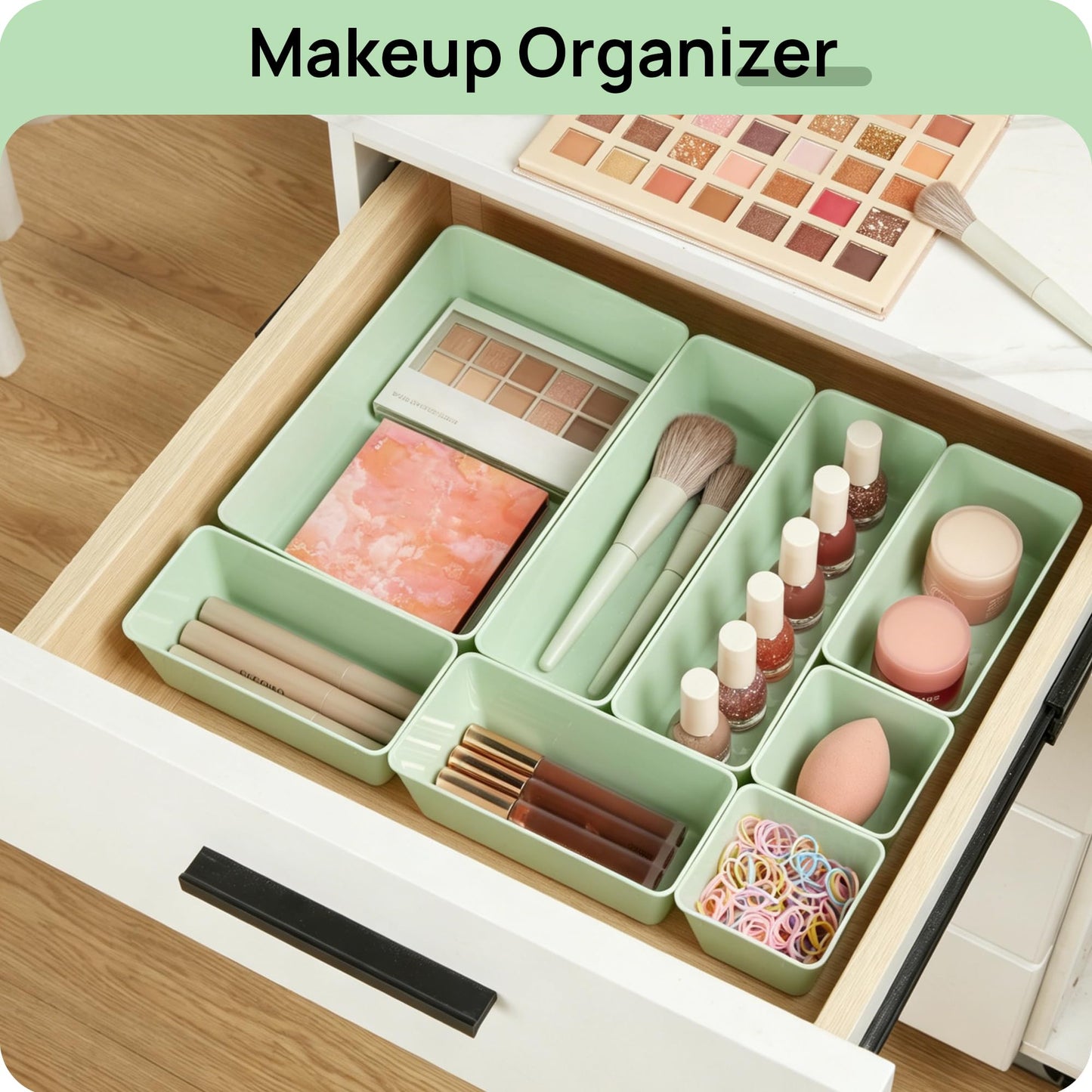 Vtopmart 25 PCS Plastic Drawer Organizers Set, 4-Size Versatile Bathroom and Vanity Drawer Organizer Trays, Storage Bins for Makeup, Bedroom, Kitchen Gadgets Utensils and Office