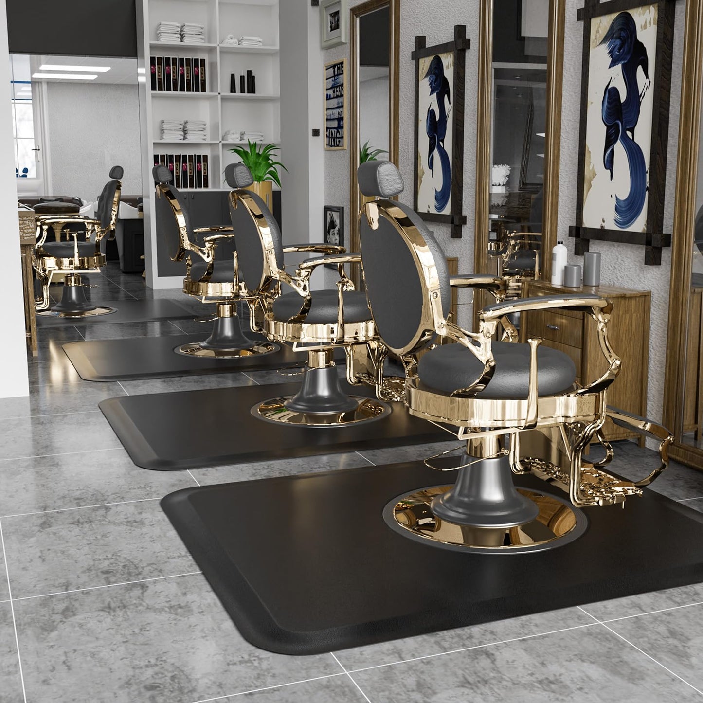 mefeir 4’x 5’x 1/2'' Thick Salon Mat for Hair Stylist, Barber Floor Mats with Round Base, Salon Chair Mat Comfort Standing, Barbershop Beauty Spa Equipment