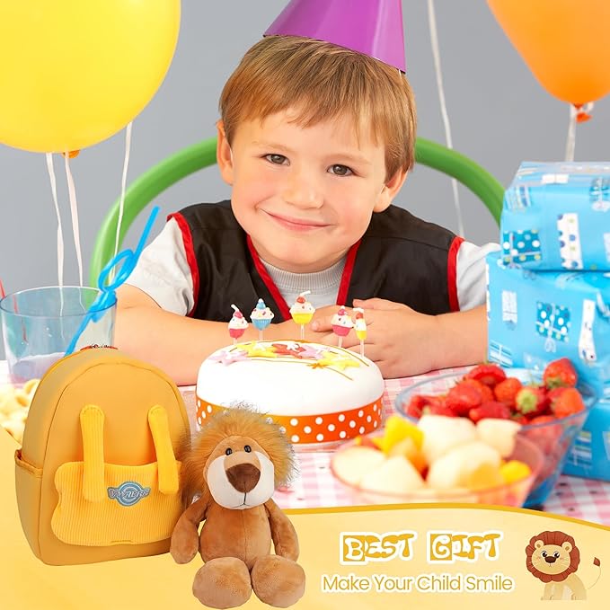 Small Lion Toddler Backpacks with Soft Dolls & Leash, Preschool Backpack with Stuffed Animals for School Travel, 2 3 4 5 6 Year Old
