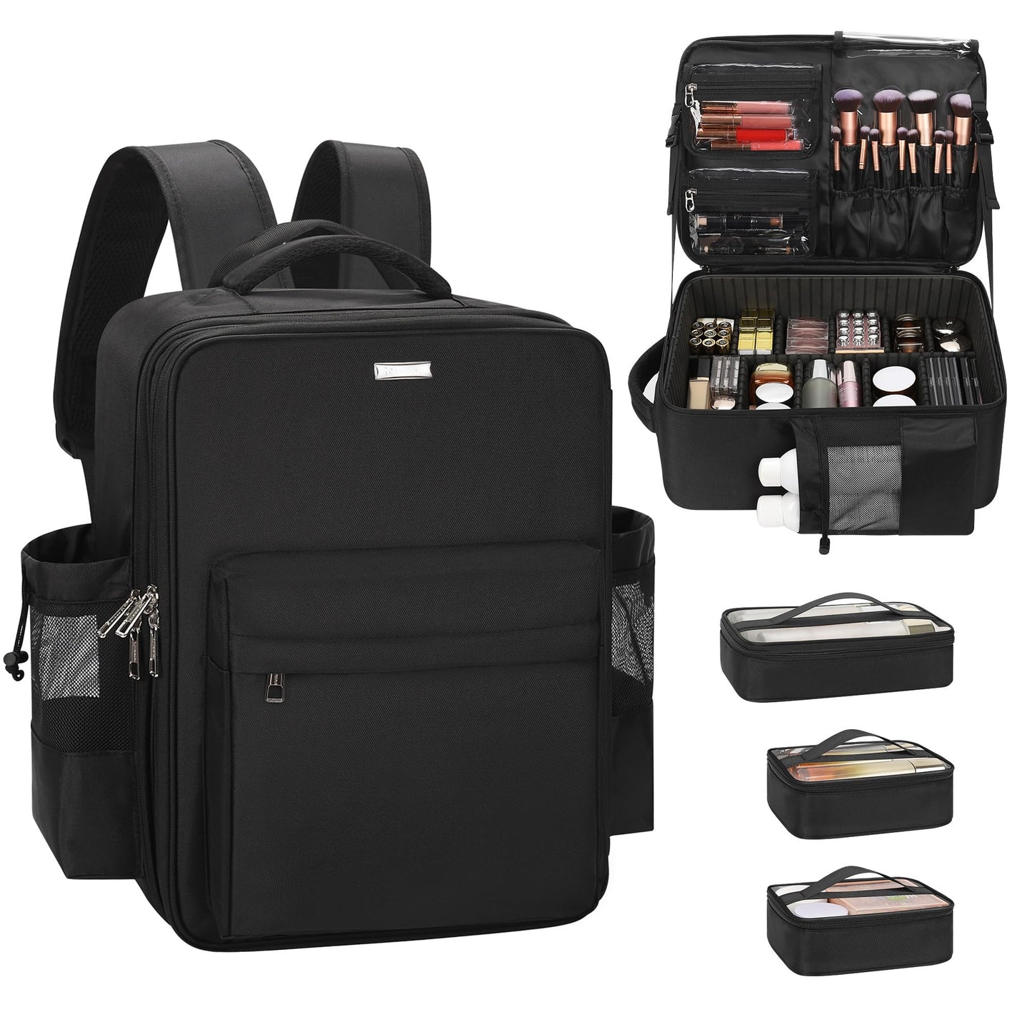 Relavel Makeup Backpack, Extra Large Makeup Bag with 5 Removable Pouches, Professional Makeup Artist Kit Travel Train Case Cosmetic Organizer Box for Nail Polish, Hair Tools, Barber Supplies, Black
