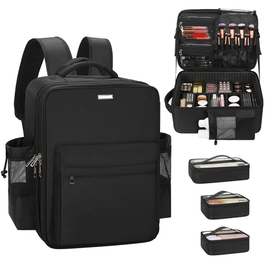 Relavel Makeup Backpack, Extra Large Makeup Bag with 5 Removable Pouches, Professional Makeup Artist Kit Travel Train Case Cosmetic Organizer Box for Nail Polish, Hair Tools, Barber Supplies, Black