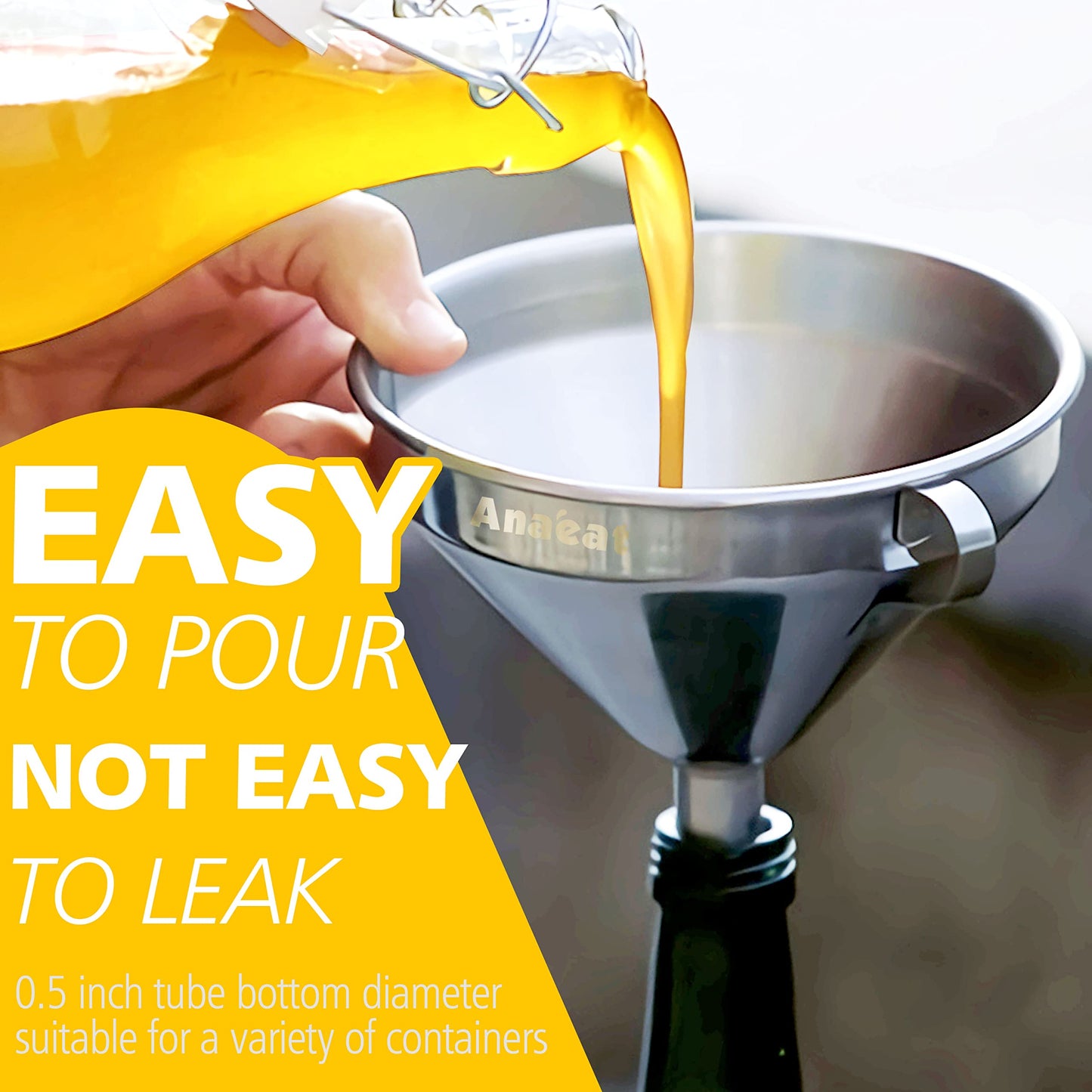 Anaeat 3 Pack Stainless Steel Kitchen Funnel Set, Multi-Use Premium Metal Food Grade Cooking Funnels with 2 Removable Strainer Filter for Transferring Liquid or Dry Ingredients & 1 Pc Cleaning Brush