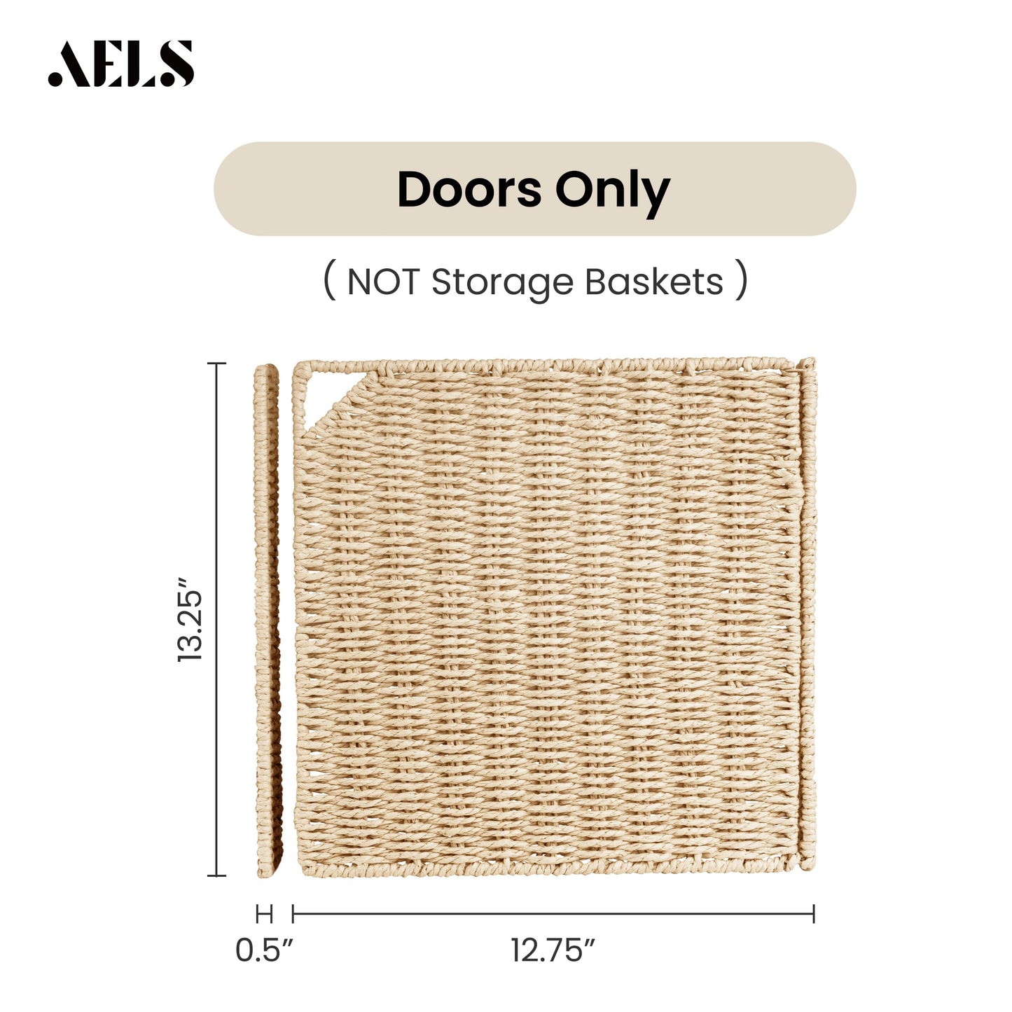 AELS 13" Handwoven Natural Fibre Doors for Cube Storage - Set of 4, Boho Straw Shelf Cover for Bookcase & Open Bookshelf, Rustic Farmhouse Home Decor, Fit IKEA Kallax Shelf - Beige (Door ONLY)