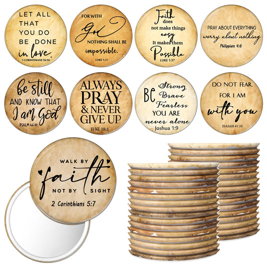 GlikCeil 36 Pcs Mini Christian Compact Mirrors for Women Church Gifts Retro Inspirational Bible Verse Pocket Makeup Mirrors Religious Gift for First Communion Church Baptism Party Favors