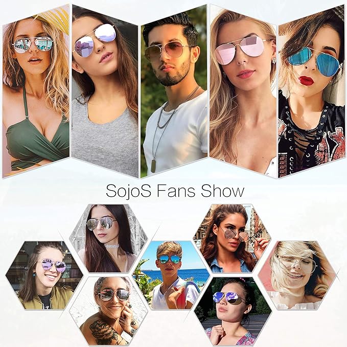 SOJOS Classic Aviator Sunglasses for Women Men Metal Frame Spring Hinges SJ1030