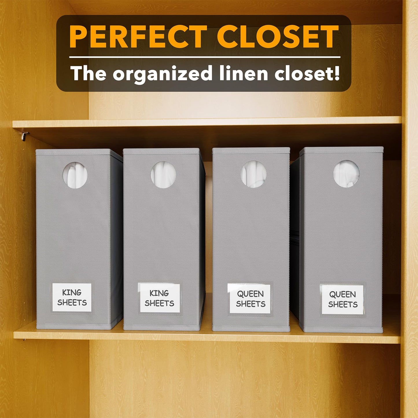 SpaceAid 4 Pack Bed Sheet Organizers and Storage, Foldable Organizer for Linen Closet, Sheets Set Folder Keeper with Window XL (Queen & King Size) Organizing Bedding Container, Gray 91ZDSN-SL01-G4
