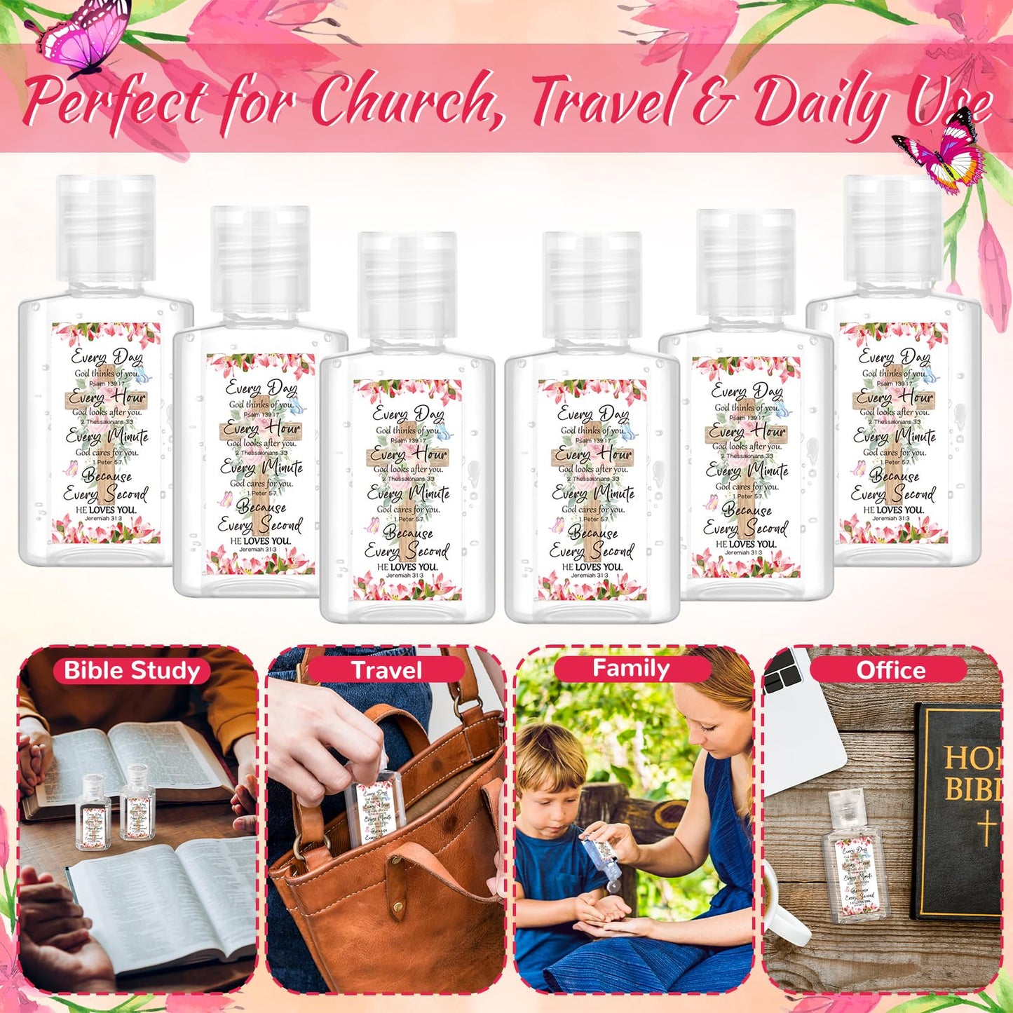 Gejoy 72 Pack Christian Hand Sanitizers Bible Verse Mini Hand Sanitizers Bulk Travel Size Religious Christian Party Favors for Church Prayer Mother's Day Women Mom Pastor Holiday Nurse Teacher Gifts