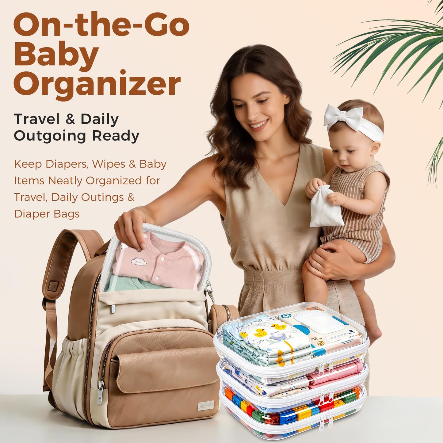 3 Pack Diaper Bag Organizer Pouches, Clear Hard Shell Zipper Cases for Travel, Makeup Bag, Toiletry Bag, Toy Storage Bins, Waterproof Storage Box for Pacifier Snacks Wipes Clothes Baby Essentials