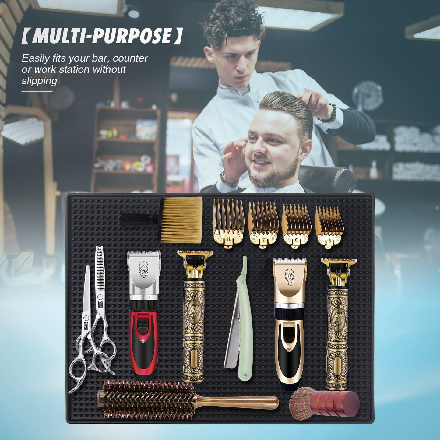 MoyRetty Bar Service Spills Mat, Barber Station Mat, 15.7x11.8 Inches, Professional Hair Stylist Clippers Accessories Supplies Tools, Salon and Barbershop Pads