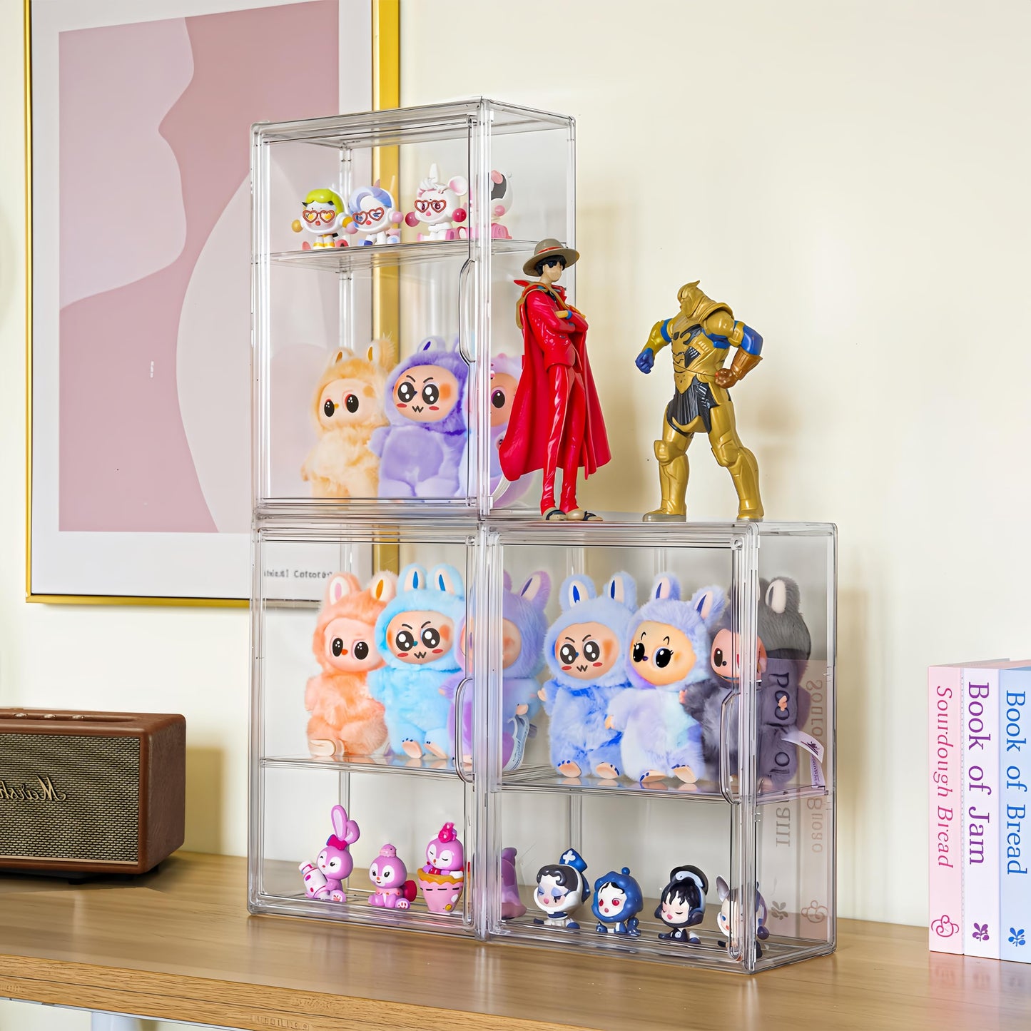 Acrylic Display Case Compatible with Labubu POP MART, 2 Pack Clear Display Cases for Figure Collectibles, Stackable Display Box with Magnetic Door