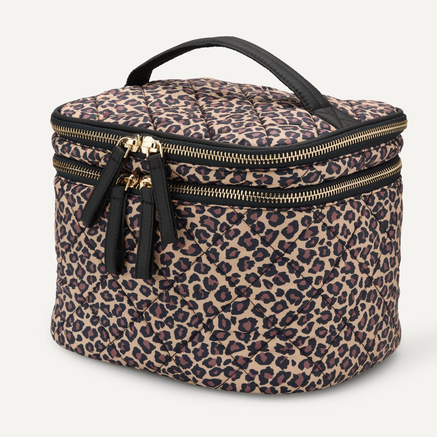 Amazon Essentials Women's Quilted Makeup Bag with Brush Storage, Leopard, One Size