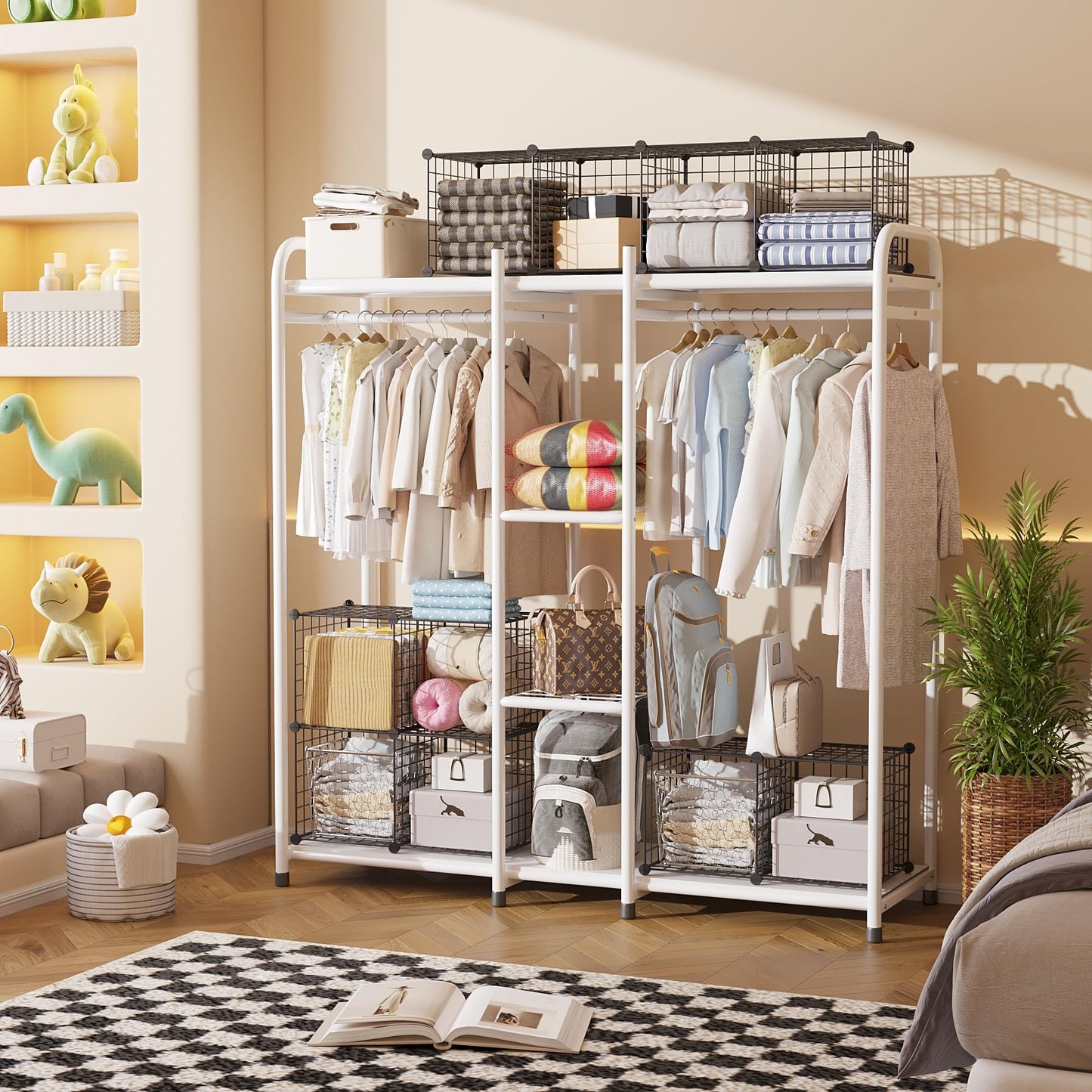 C&AHOME Wire Cube Storage, 4-Cube Storage Organizer Metal, C Grids Storage Bins Shelving, Modular Bookshelf Shelf, Closet Cabinet Ideal for Bedroom, Office 12.4”L x 24.8”W 36.6”H Black UWCS3004B