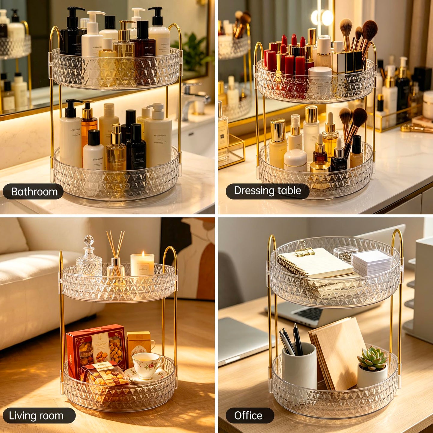 360° Rotating Acrylic Makeup Organizer, 2-Tier Large Capacity Cosmetic Storage Rack for Bathroom Countertop & Vanity, for Skincare, Perfume & Beauty Essentials