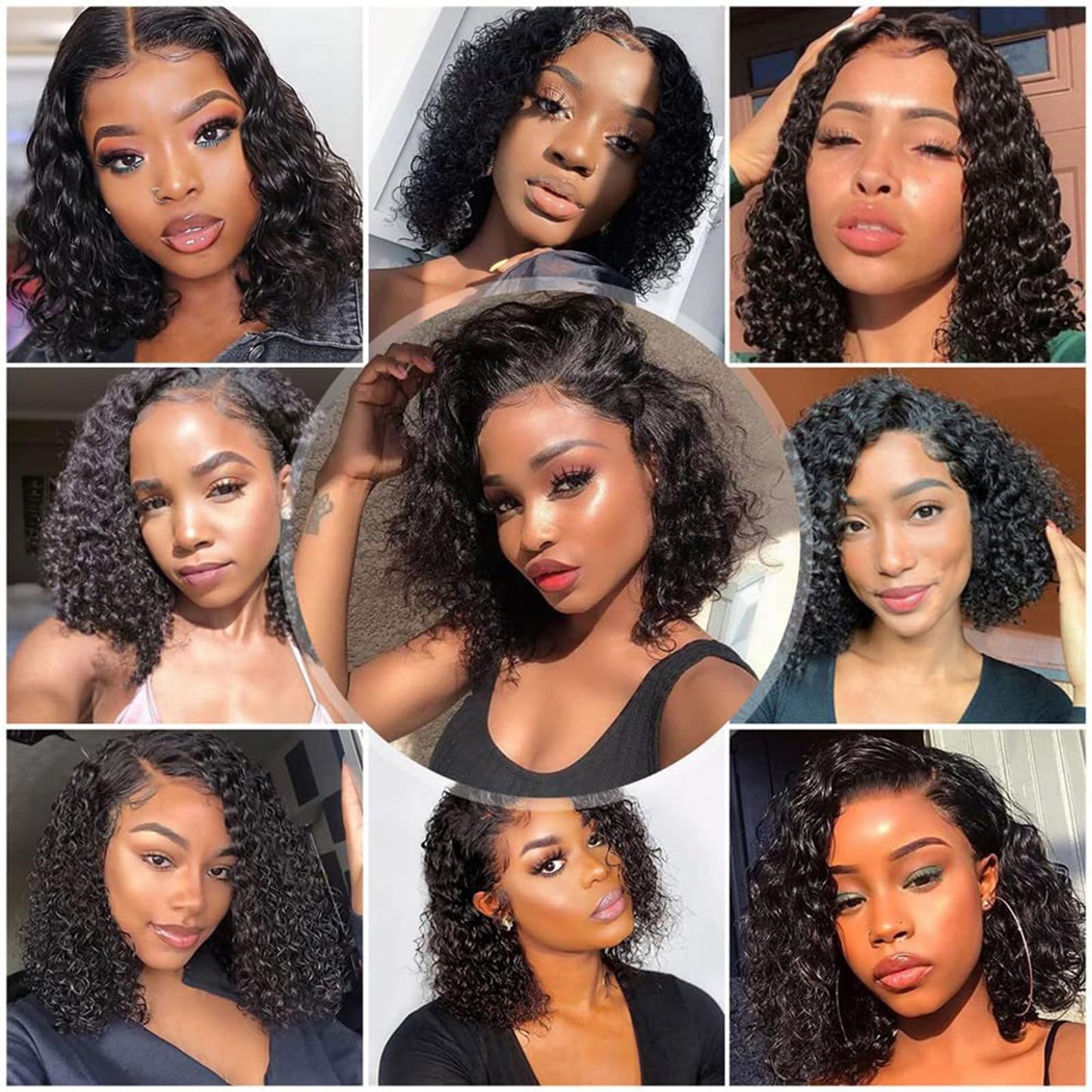 XIROM UN 14 Inch Short Bob Wigs 13x4 Deep Wave Bob Wig 180% Density Deep Curly Wavy Glueless Transparent Lace Frontal Wig