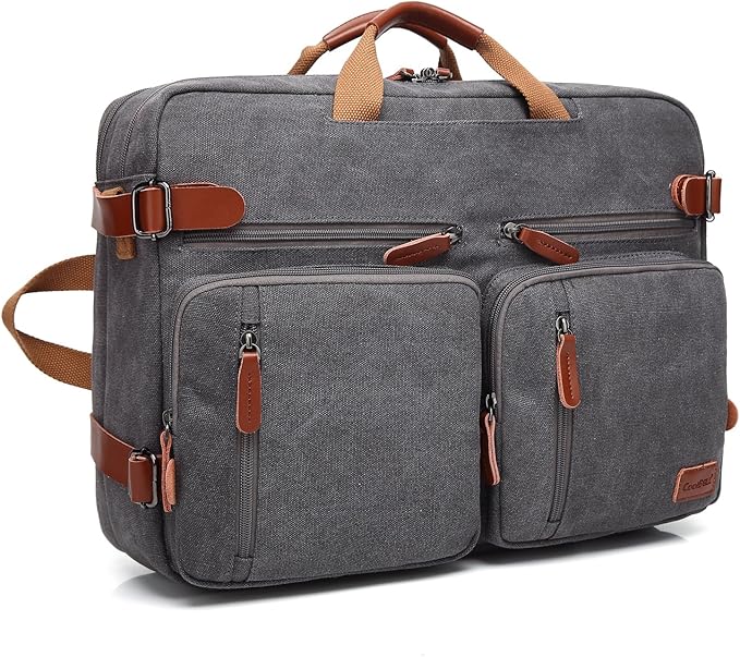 CoolBELL Convertible Backpack Messenger Shoulder Bag Laptop Case Business Briefcase Multi-Functional Travel Handbag Fits 17.3 Inch Laptop for Men/Women (Canvas Dark Grey)