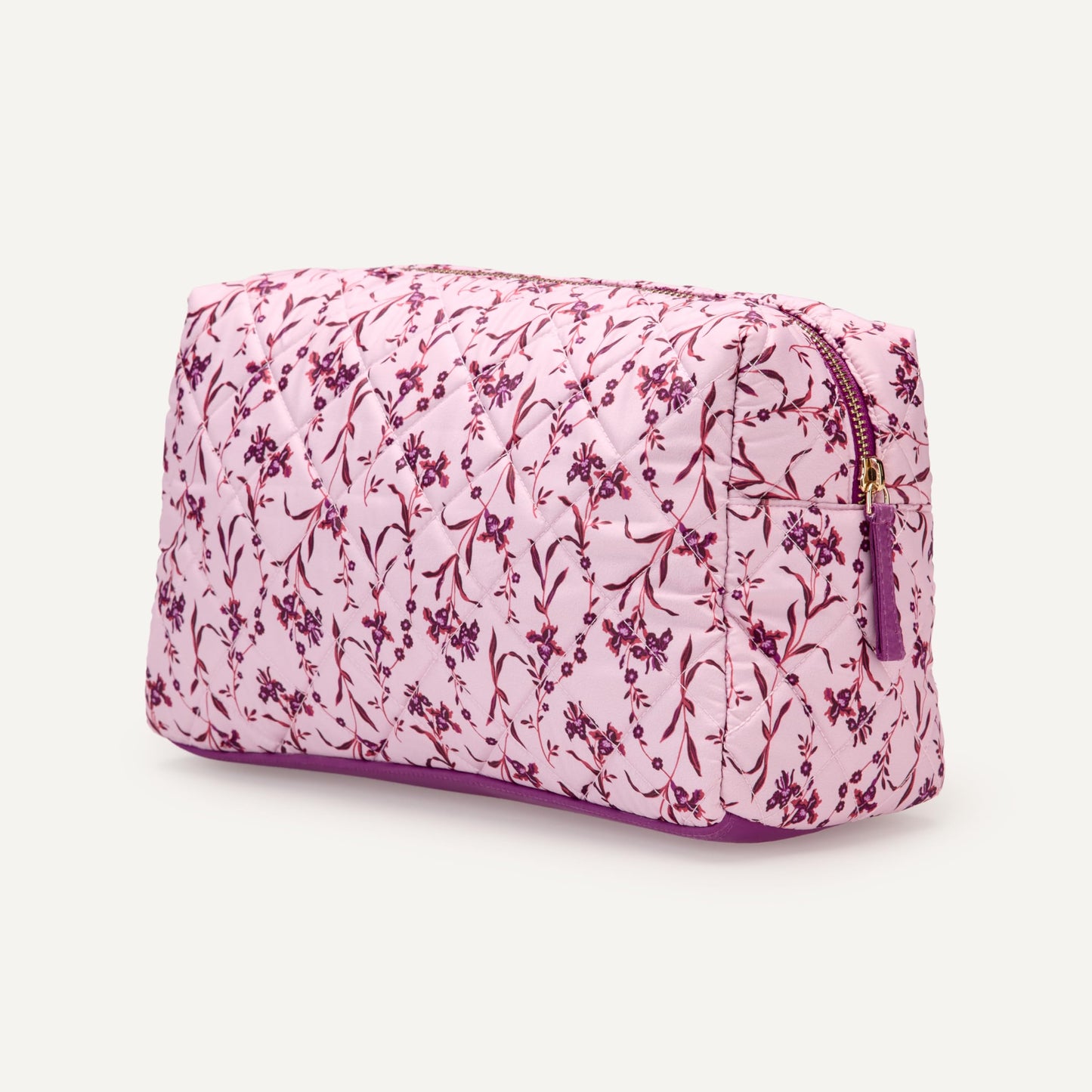 Amazon Essentials Women's Quilted Travel Makeup Bag with Mesh Compartments, Pink Floral, One Size