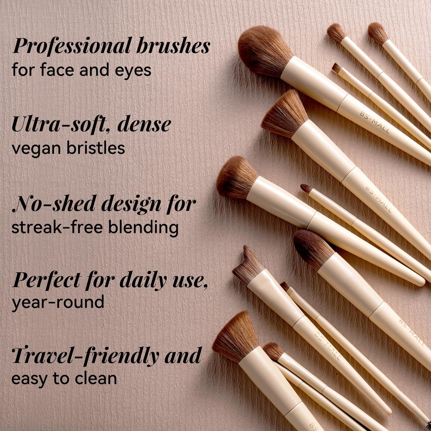 BS-MALL Professional Makeup Brush Set with Travel Case, Soft Synthetic Face & Eye Brushes for Foundation, Concealer, Powder, Blush & Eyeshadow for Beginners, Beauty Enthusiasts & Makeup Artists 18PCS