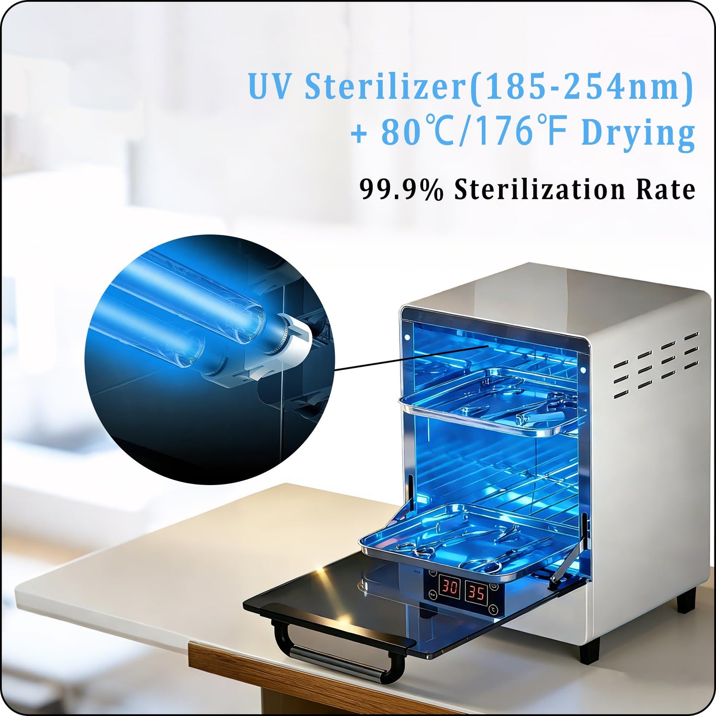 Henlivy Nail Tool UV Cleaning Cabinet, Large Capacity Stainless Steel Cleaning, with Drying Function, Temperature and Timer Control, up to 60 Minutes, 110V, for Hair Salon Spa Nail Salon