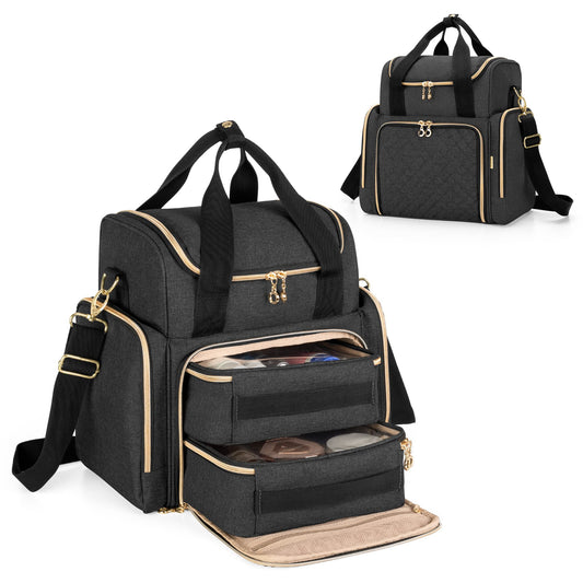 LUXJA Travel Makeup Bag with 2 Removable Cases, Cosmetic Bag with Multiple Storage Sections (Patent Pending), Black