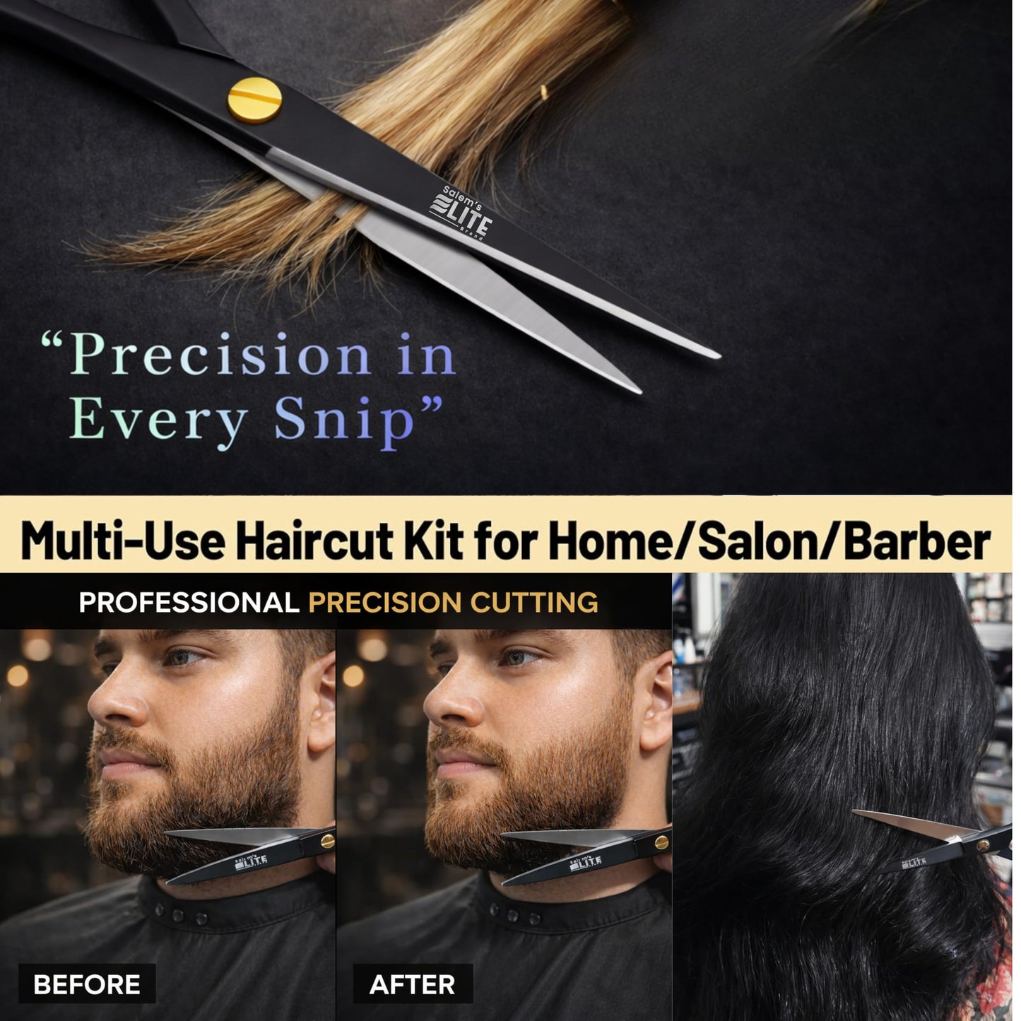 Professional Hair Cutting Scissors 6.5” – Professional Barber Shears for Men & Women – Premium High Carbon Stainless Steel Salem's Elite Hair Scissors – Sharp, Ergonomic Hair Shears for Salon & Home
