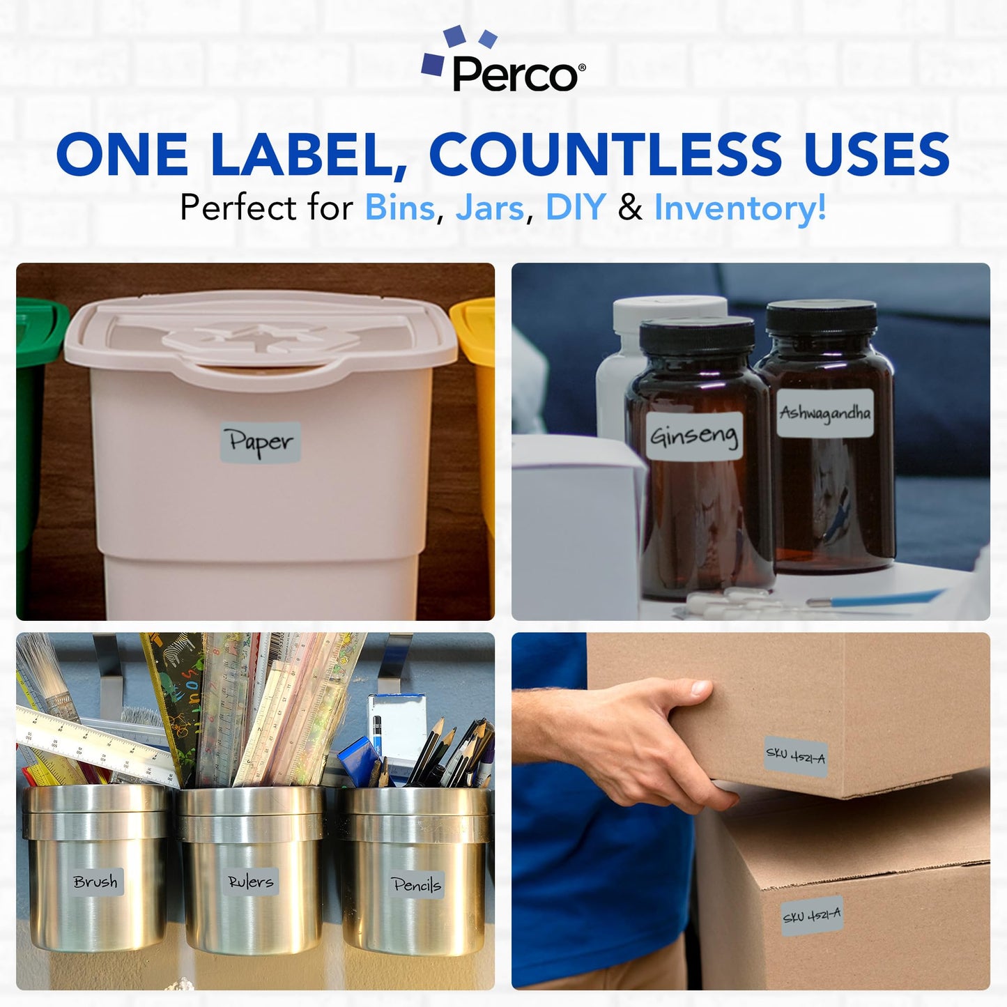 Perco Grey 1x2 Inch Labels with Perforation for Easy Tear-Off — 500 Stickers Per Roll — Strong Adhesion, Subtle Secondary Labels for Product Info & Low-Priority Identification — Made in USA