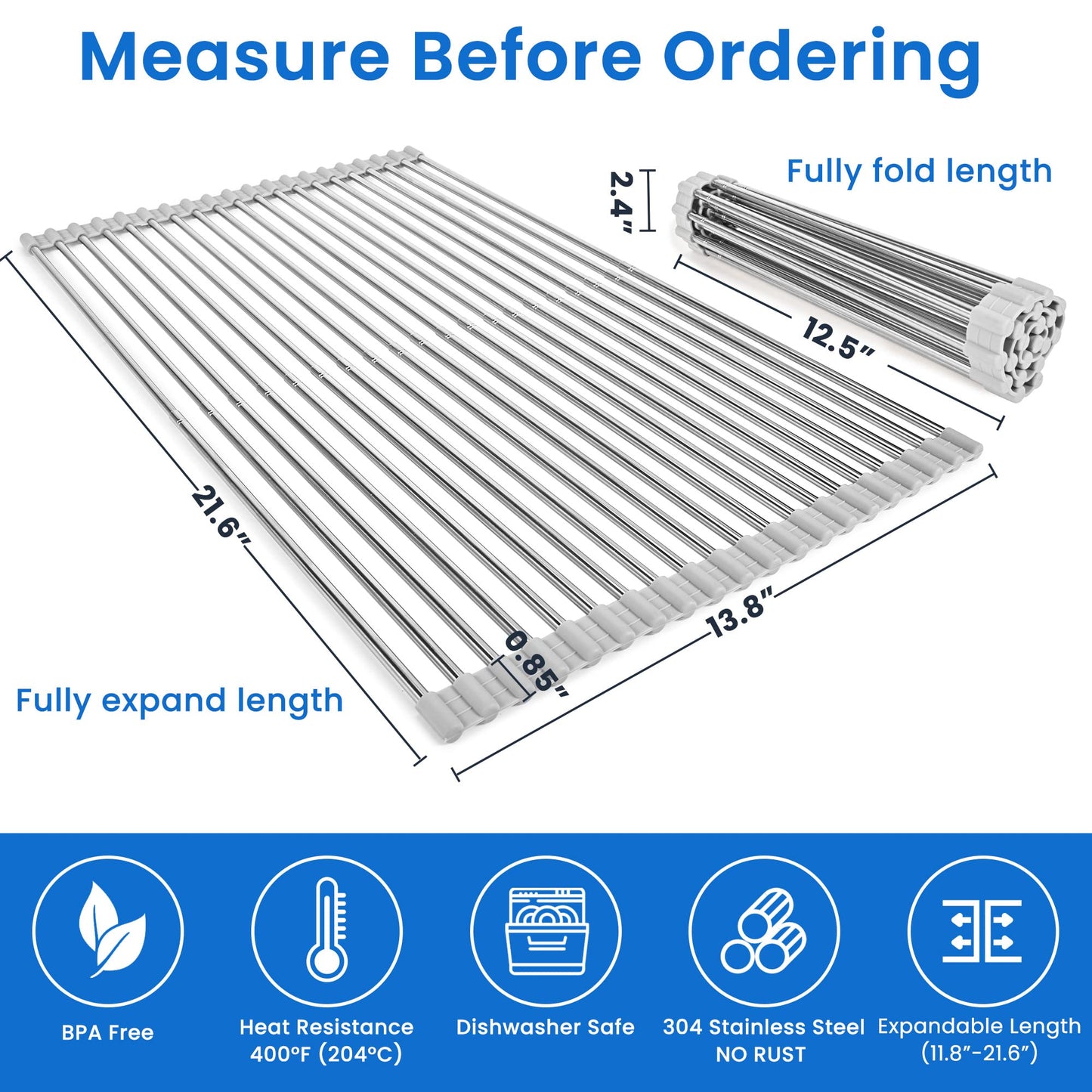 romise 304 Stainless Steel Roll Up Dish Drying Rack