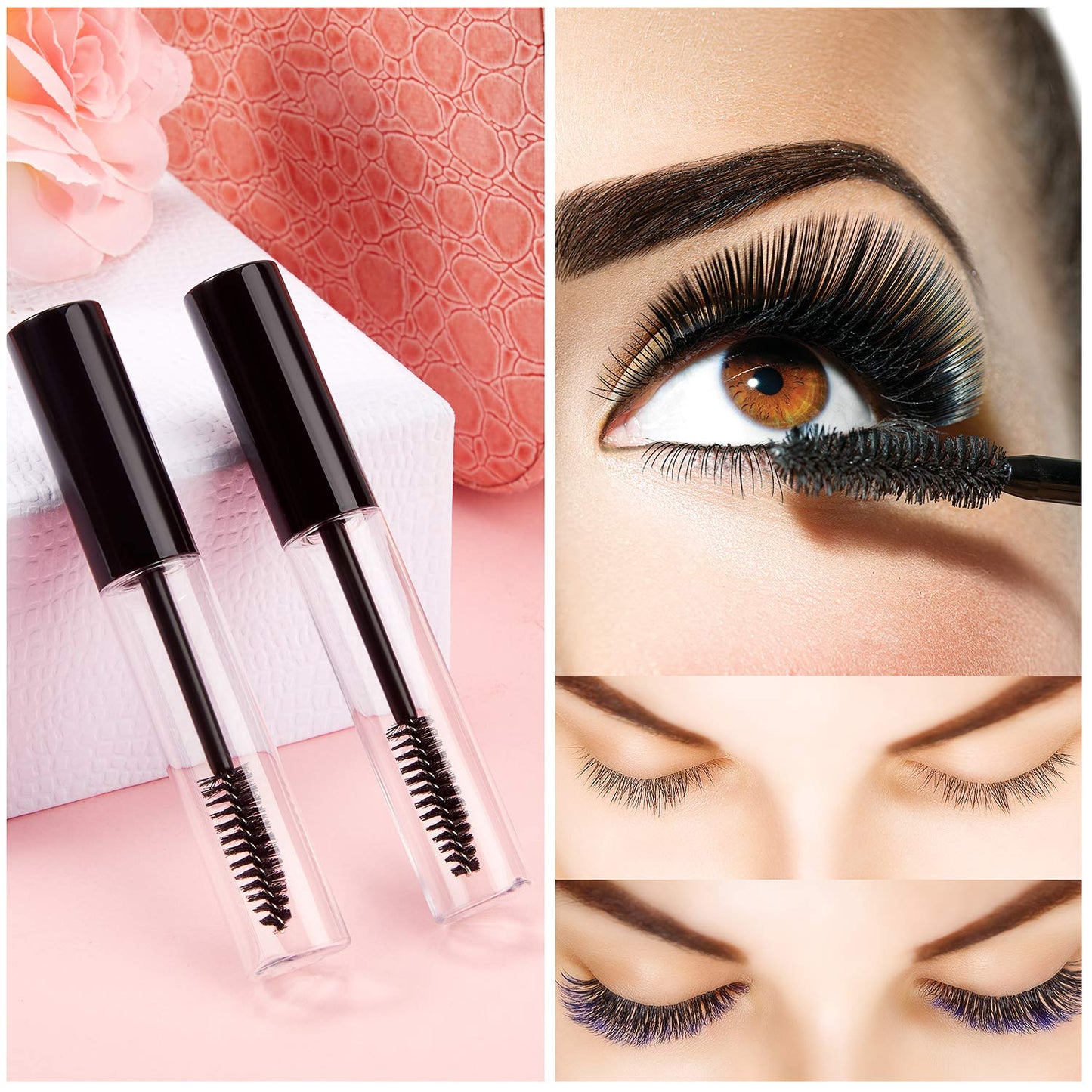 Maitys 40 Pieces 10 ml Empty Mascara Tubes Eyelash Wand Refillable Clear Bottles Eyelash Cream Container Bottle with 4 Pieces Transparent Funnels Transferring Castor Oil for DIY Cosmetics (Black)