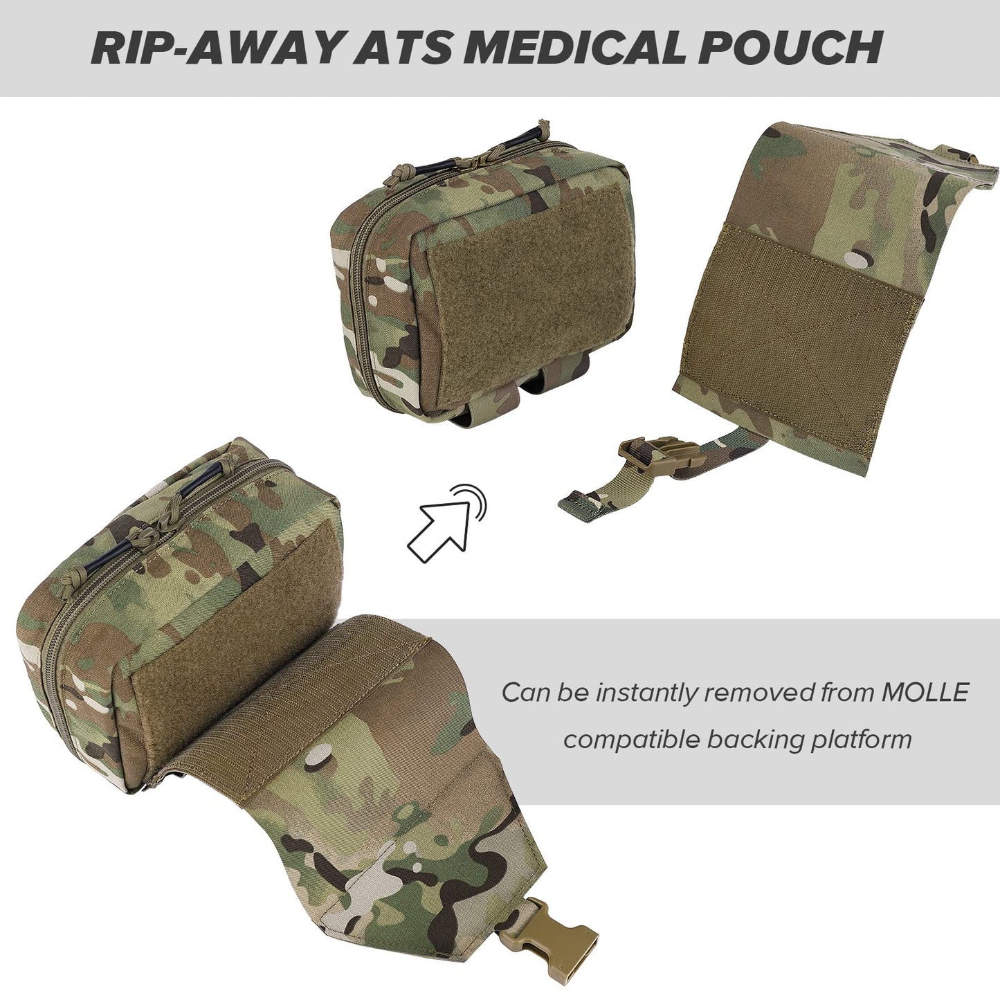 PETAC GEAR Tactical Rip Away Medical Pouch Tear Off First Aid IFAK Pouch Molle & Belt Horizontal Outdoor Emergency Survival Bag … (MC)