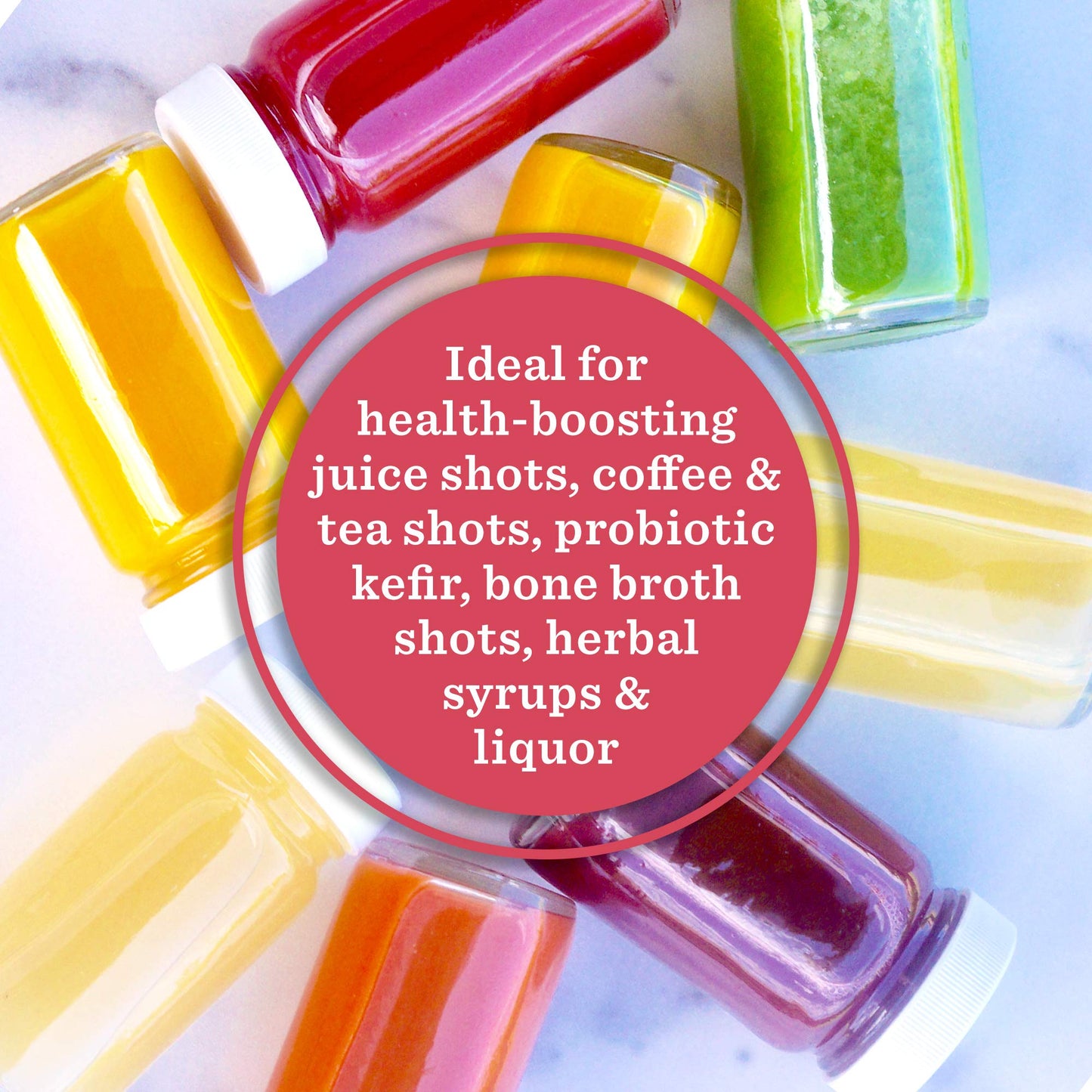 2oz Juice Shot Bottles with Caps - Wide Mouth for Juicing, Beverage Storage, Liquids, Clear Small Glass Bottles with White Caps, Reusable Ginger Shots Bottles, Leak Proof, Jars (8 pack)