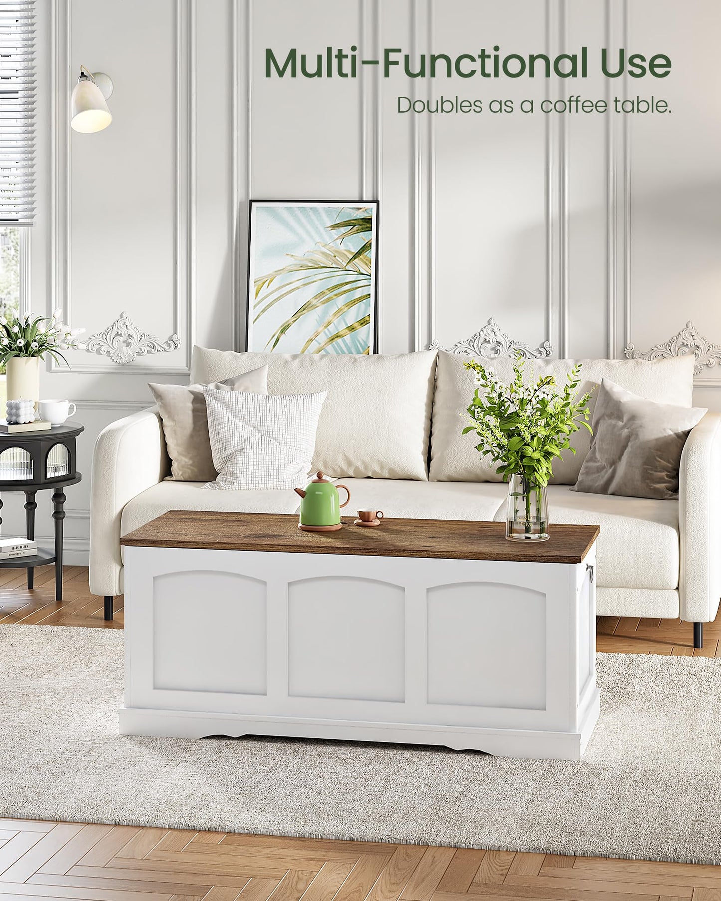 CHOEZON 39.4" Storage Chest Bench with Lift Lid, Toy Chest with Safety Hinge, Entryway Shoe Bench, Wooden Storage Trunk, Holds up to 220 lb, for Living Room, Bedroom, Hall, White and Walnut MCW12WL