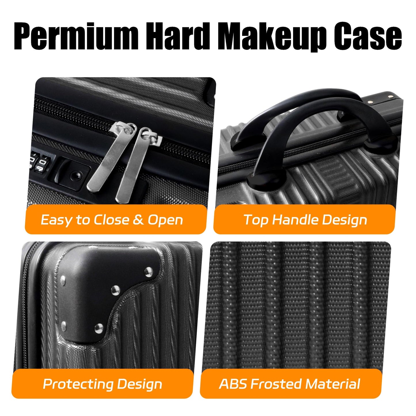 Feybaul Vanity Case, 14 Inch Hard Shell Makeup Travel Suitcase with Elastic Strap for Luggage Handle, Small Cosmetic Train Case & Toiletry Organizer Box for Women Girls (Black)
