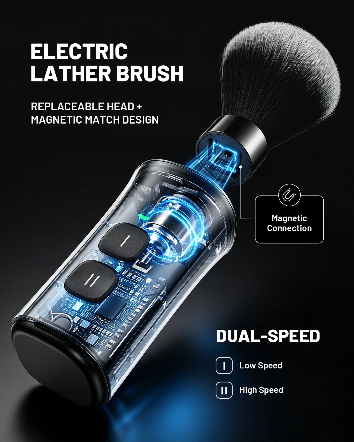 KAUGIC Electric Shaving Brush with Bowl, 2 Pack, Fast Spin-Drying, Synthetic Bristles,deep black