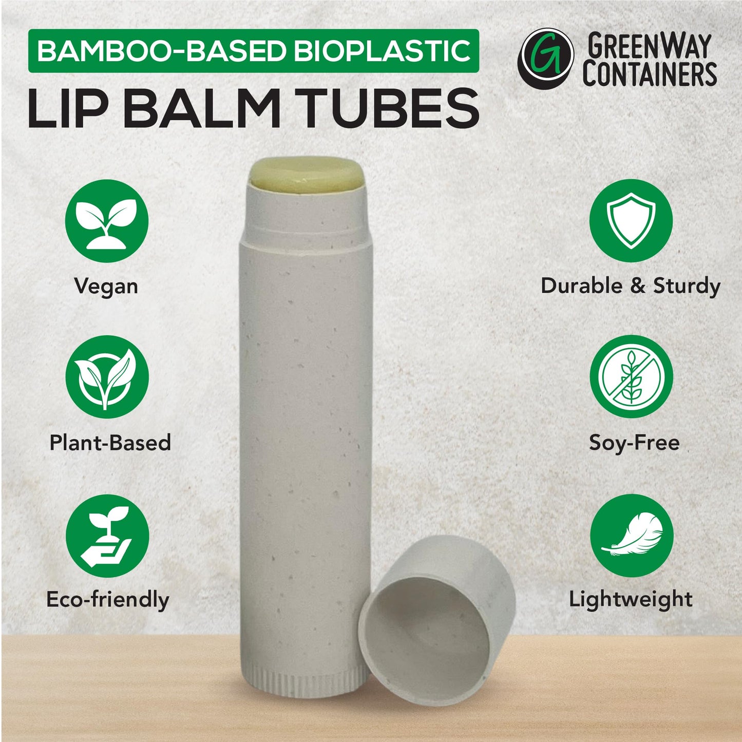 GreenWay 0.15oz / 4.25g Bamboo Lip Balm Tubes with Lids - 25 Pack Twisting Empty Chapstick Tubes - Plastic-free Refillable Lip Gloss Tube - Eco-Friendly DIY Cosmetic Containers – White