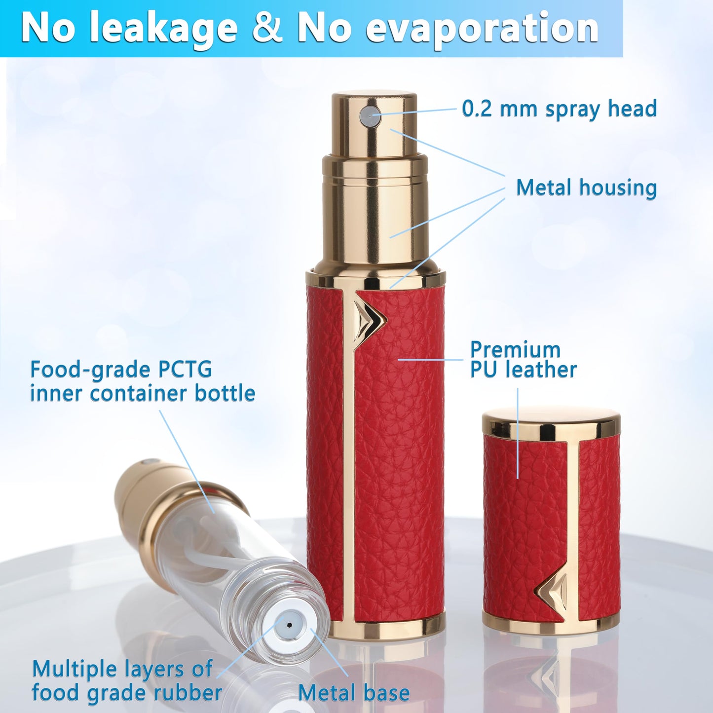 Qavhun Refillable Travel Perfume Atomizer Bottle - 5ml Luxury Pocket Perfume Dispenser Pump, Travel Perfume Atomiser, Cologne Dispenser, Portable Size Sprayer Bottle for Traveling (Red)