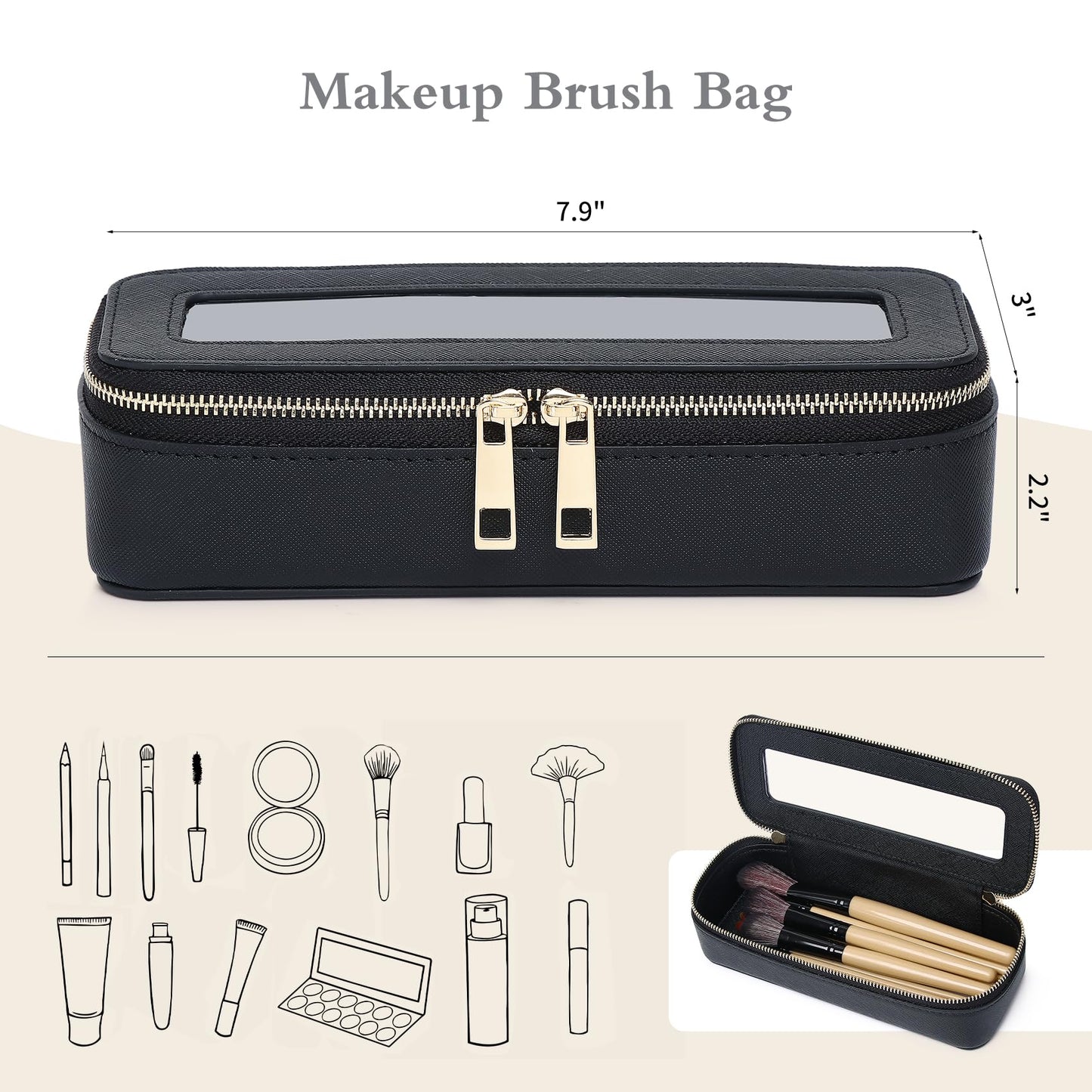 Pinkmik Makeup Brush Case, Black, SLIM