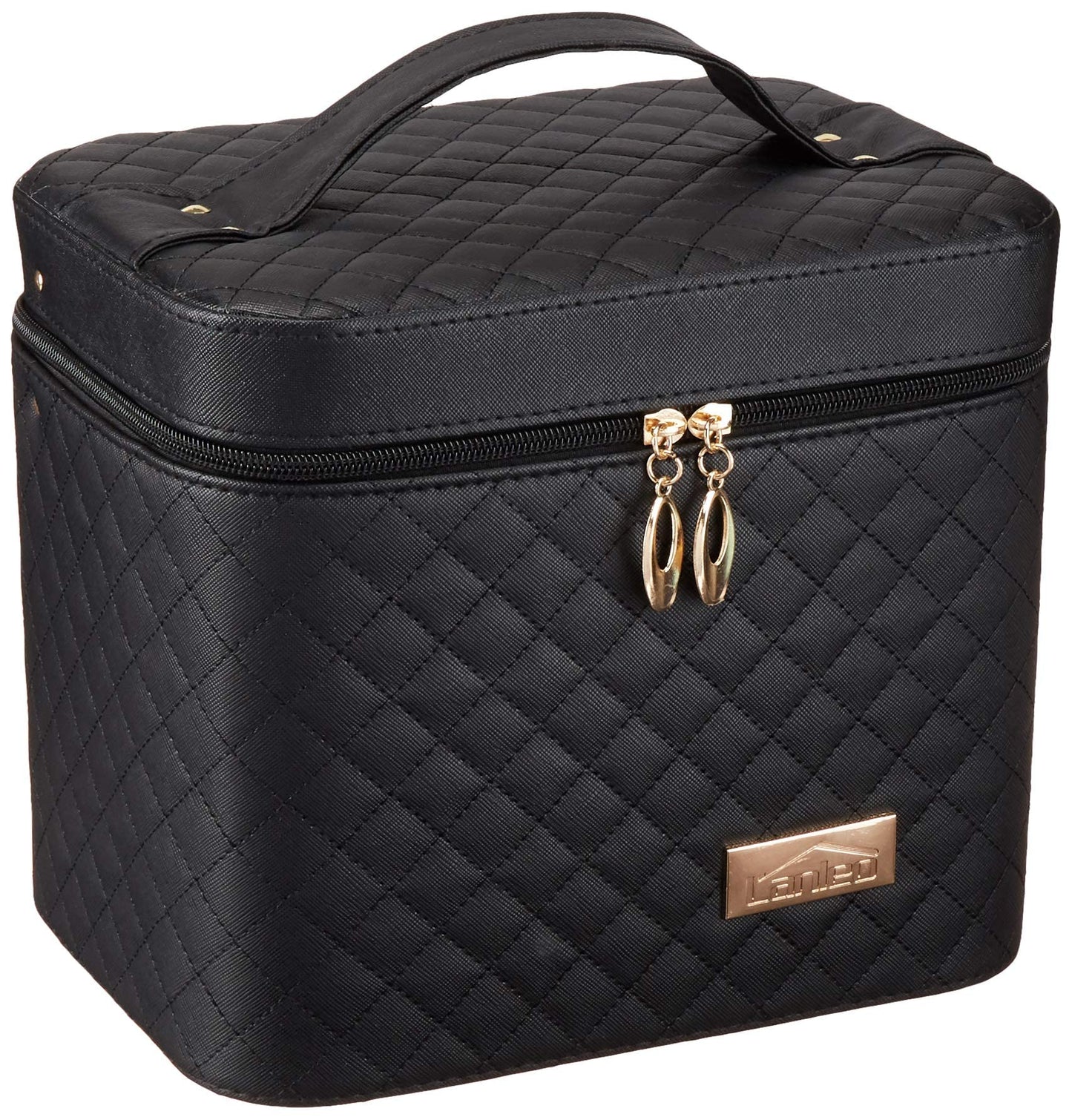 Sooyee Makeup Bag with Mirror, Makeup Organizer Cosmetic Travel Bag with Fold Tray, Cosmetic Bags for Women Designed to Fit All Cosmetics Professional Makeup Case, Black