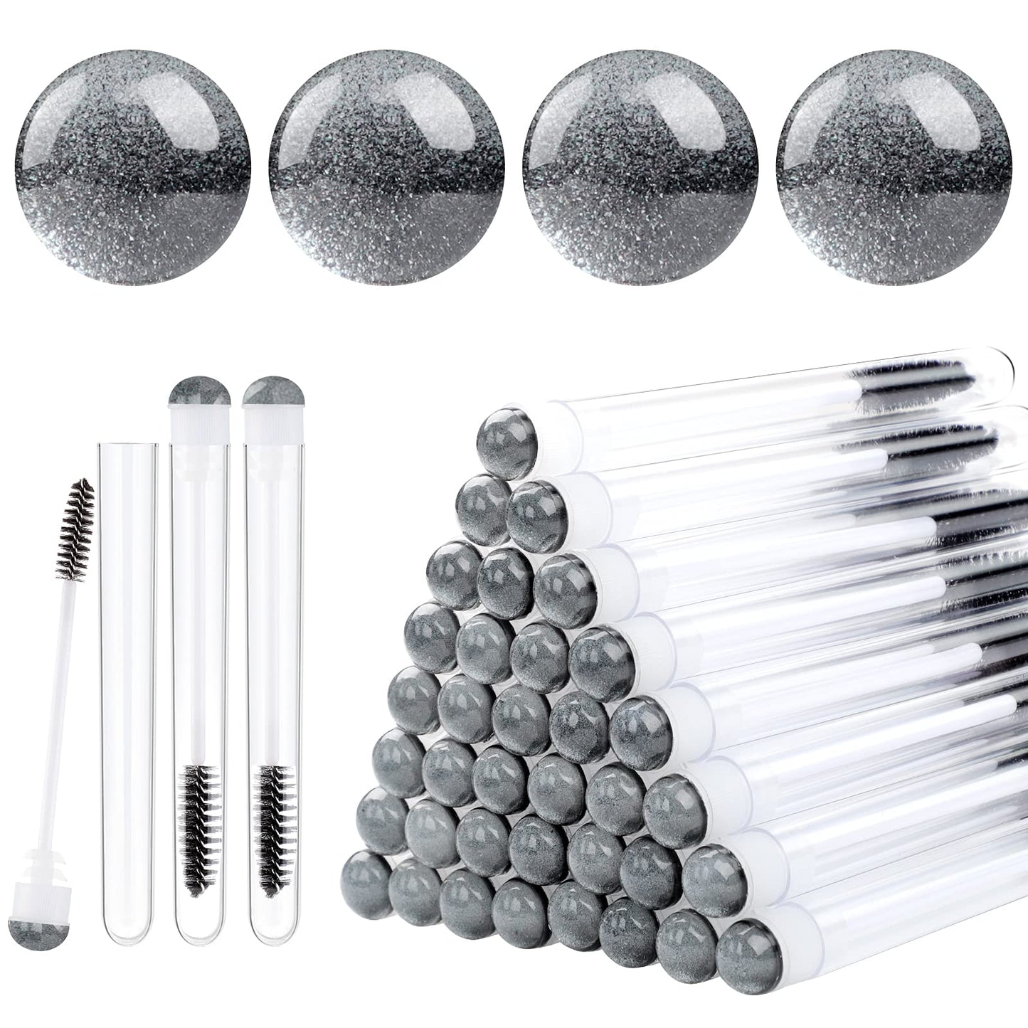 Dming 50 Pieces Disposable Mascara Brushes Eyelash Brush Lash Wand Diamond Mascara Wands with Tube Makeup Tool Lash Spoolies Sanitary Brushes Lash Extension Supplies (tube sky black 50)