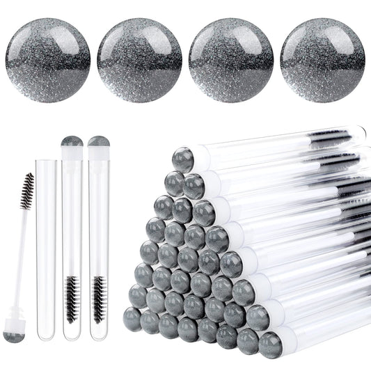 Dming 50 Pieces Disposable Mascara Brushes Eyelash Brush Lash Wand Diamond Mascara Wands with Tube Makeup Tool Lash Spoolies Sanitary Brushes Lash Extension Supplies (tube sky black 50)