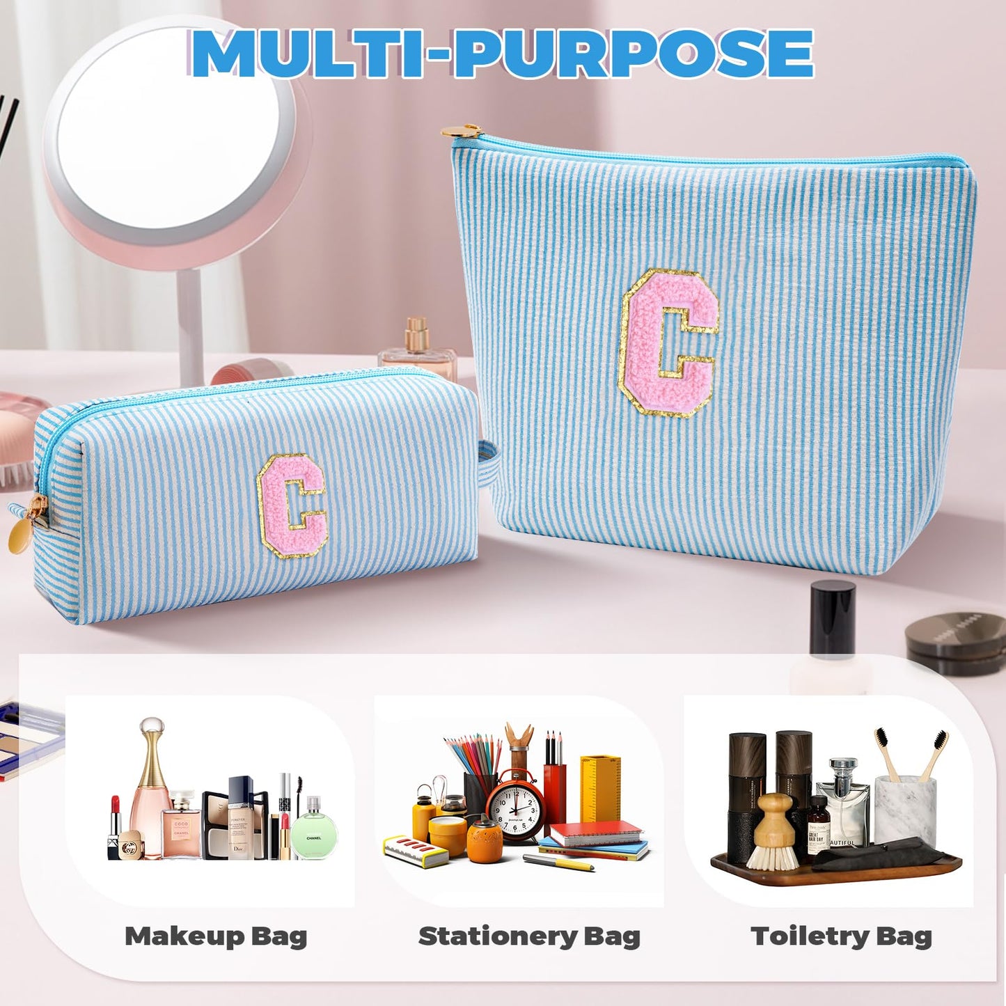Btffitting Gifts for Teen Girls Women - Birthday Gifts for 10 11 12 13 14 15 16 17 18 Years Old Girl,Makeup Bag Cosmetic Bag,Teacher Gift Trendy Stuff Toiletry Bag - Blue,C