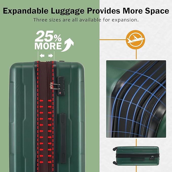 Merax Luggage Sets 2 Piece Suitcase Set, Hardshell 20 IN & 28 IN Suitcase Set with Duffel Bag, Travel Suitcases with Spinner Wheels and TSA Lock(Green)