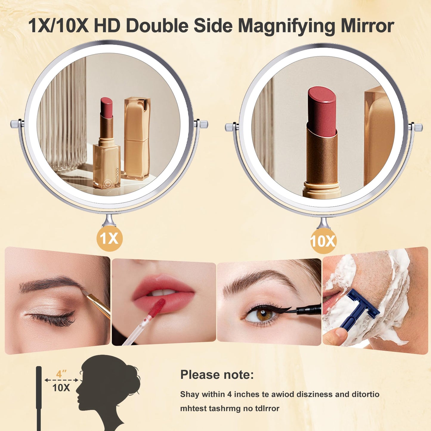 9 Inch Large Rechargeable Lighted Makeup Vanity Mirror Wall Mounted, 1X/10X Magnifying Mirror with Light for Bathroom 3000mAh USB Charging, Chrome Wall Mounted Mirror Swing Arm with 3 Light for Makeup