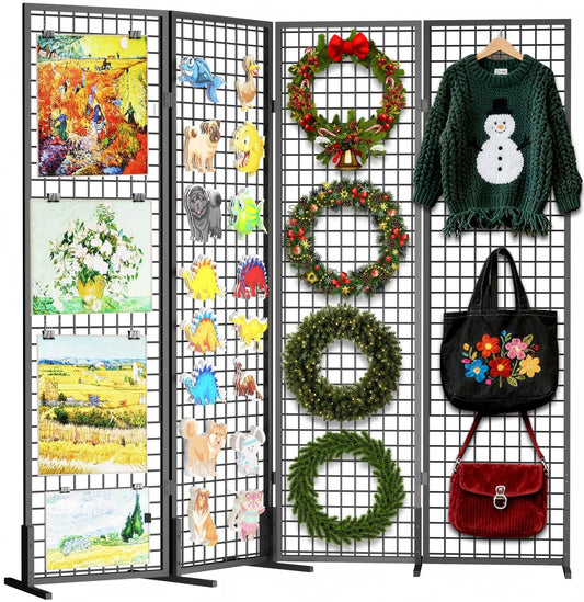 DEMEGA Grid Wall Panels Foldable Gridwall Panel Display Stand Art Show Display Panels for Vendor Events Craft Shows Merch Display