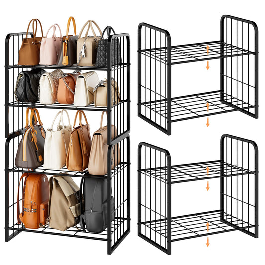 HapiRm Adjustable Purse Organizer for Closet - Purse Rack with Stackable & Separable Design, Large Capacity 4 Tier Handbag Organizer for Various of bags, Space-Saving bag rack for Home