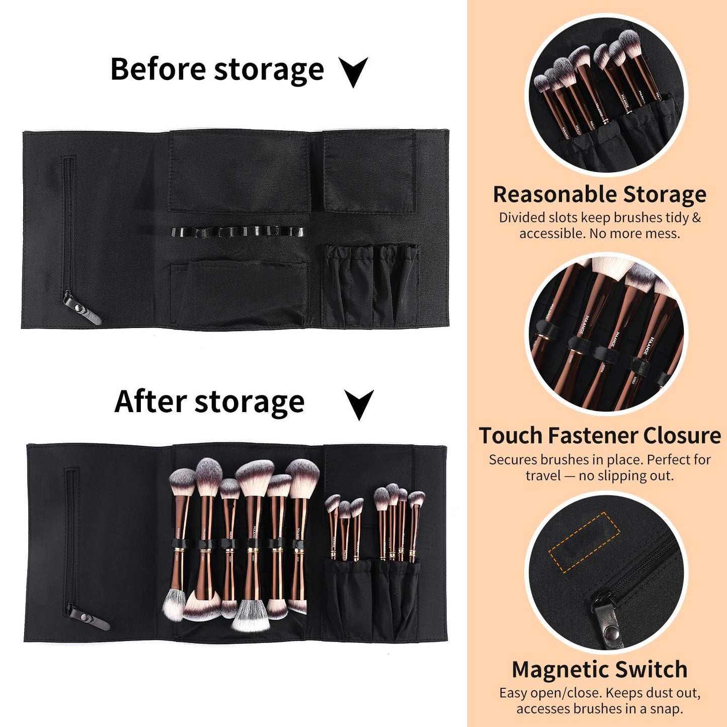 MAANGE Makeup Brush Set with Gift Box, Double-ended Makeup Brushes for Foundation Contour Powder Concealer Eyeshadows Blending, Makeup Tools, Mothers Day Gifts (Coffee Brown, 13 PCS)