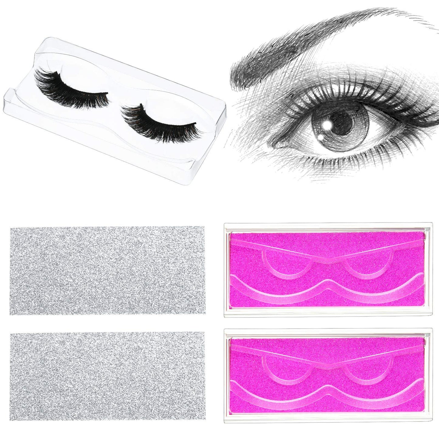 Maitys 50 Sets Empty Lash Case Set, Include Empty Eyelash Box Packaging Storage Box, Eyelash Boxes Tray False Storage, Internal Background Paper(Silver)
