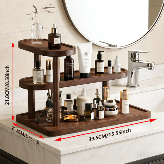 Wooden Bathroom Counter Organizer,Vanity Makeup Organizer and Storage for Skincare,Perfume Lipsticks,Nail Polishes,Ideal Storage Solution for Spices,Handmade Toys,Office Supplies (Staggered 3-layer)