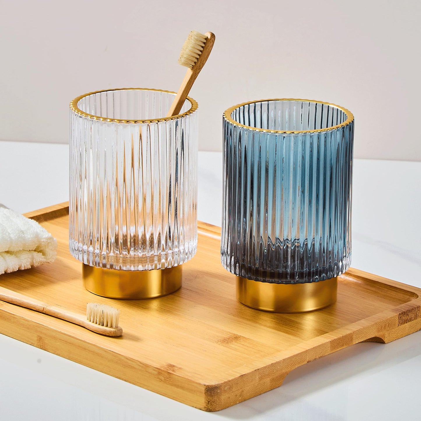 LEICURACE Makeup Brush Holder Organizer,Toothbrush Holders,Desk Pen Pencil Holder,Multifunctional Vintage Glass Brush Cup（L/White/A3-9-US）